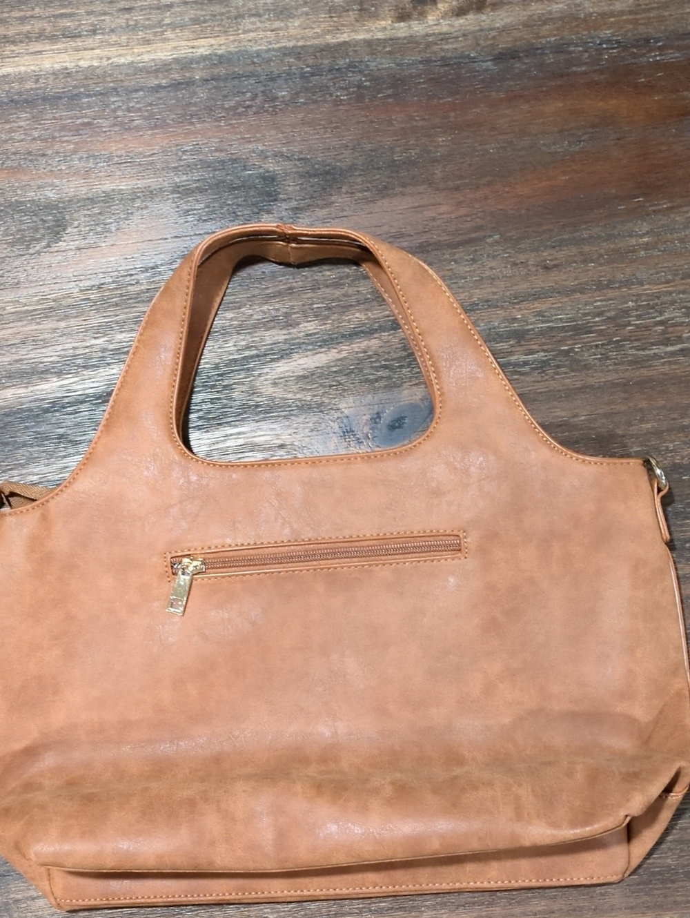 Threaded Pear Classic Tan Faux Leather Tote Bag with Top Handle
